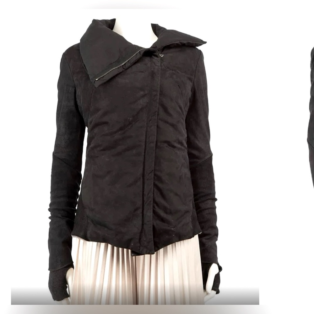 ISAAC SELLAM EXPERIENCE LEATHER DOWN JACKET COAT MADE IN FRANCE BLACK